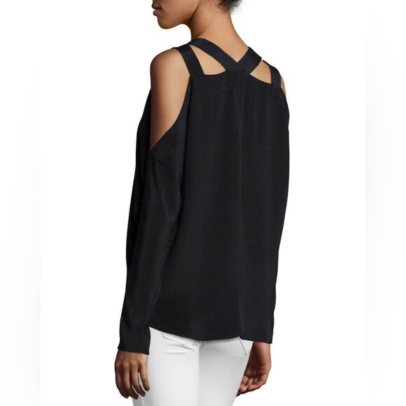 Ramy Brook Riley Cold-Shoulder V-Neck Silk Top in Black XS - Picture 1 of 11
